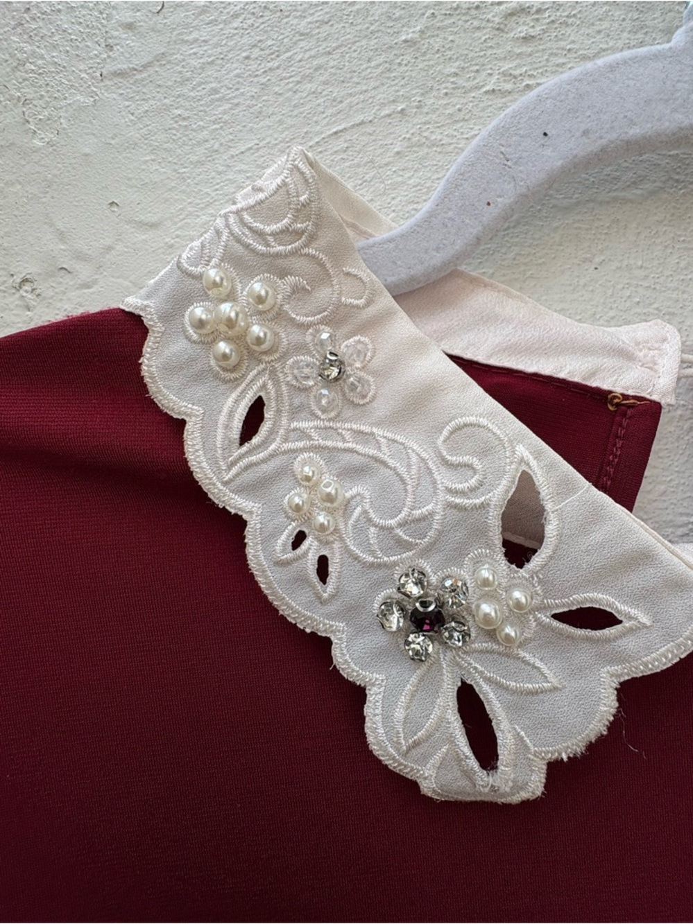 Misa Blouse Size S Embellished Peter Pan Collar Layered Hem Preppy Romantic - Picture 4 of 7